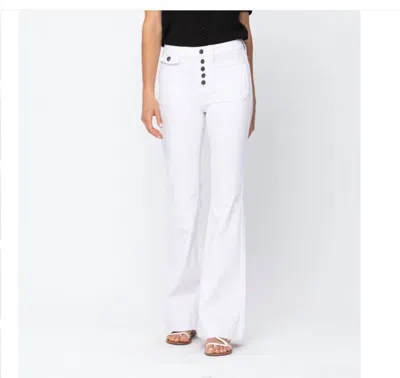 Judy Blue High Rise Button Fly Flare Pants In White
