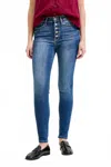 Judy Blue High Rise Button Fly Skinny Jean In Medium Wash In Blue
