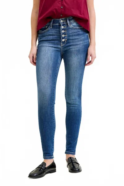 Judy Blue High Rise Button Fly Skinny Jean In Medium Wash In Multi