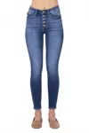 Judy Blue High Rise Button Fly Skinny Jeans In Denim In Blue