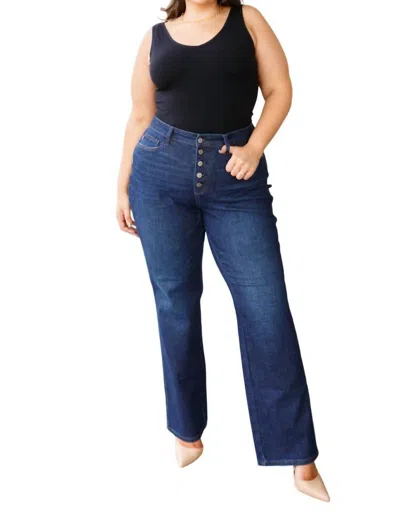 Judy Blue High Rise Button-fly Straight Jeans In Dark Wash In Blue