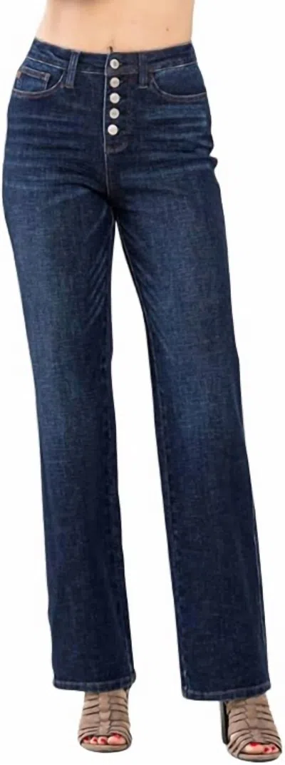 Judy Blue High Rise Button-fly Straight Jeans In Dark Wash In Blue