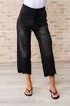 Judy Blue High Rise Button Fly Wide Leg Crop Jean In Washed Black In Black