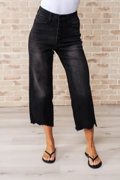 Judy Blue High Rise Button Fly Wide Leg Crop Jean In Washed Black