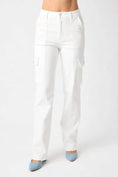 Judy Blue High Rise Cargo Straight Leg Jeans In White