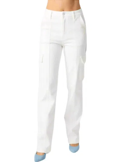 Judy Blue High Rise Cargo Straight Leg Jeans In White