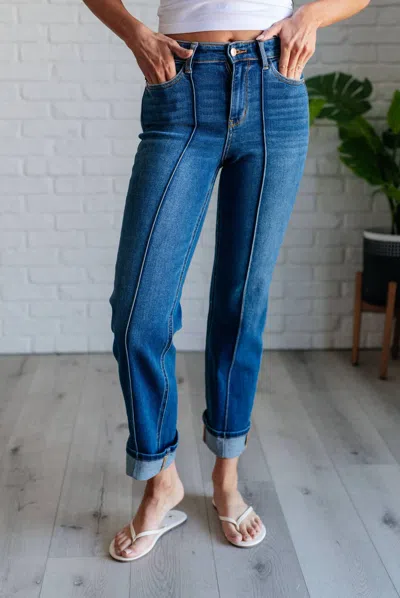 Judy Blue High Rise Center Seam Detail Straight Jean In Dark Wash In Blue