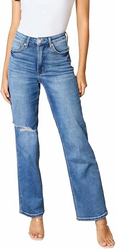 Judy Blue High Rise Control Top 90's Straight Jeans In Medium Wash In Blue