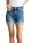 Judy Blue High Rise Control Top Cuffed Shorts In Vintage Wash In Multi