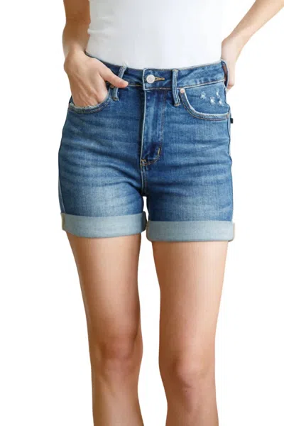 Judy Blue High Rise Control Top Cuffed Shorts In Vintage Wash In Multi