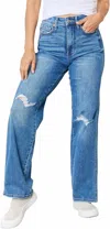 Judy Blue High Rise Control Top Distressed Straight Jeans In Medium Wash In Multi
