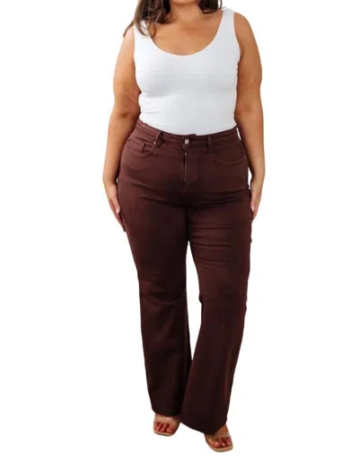 Judy Blue High Rise Control Top Flare Jeans In Espresso In Red