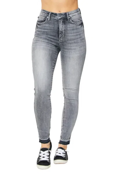 Judy Blue High Rise Control Top Release Hem Skinny Jeans In Washed Out Grey