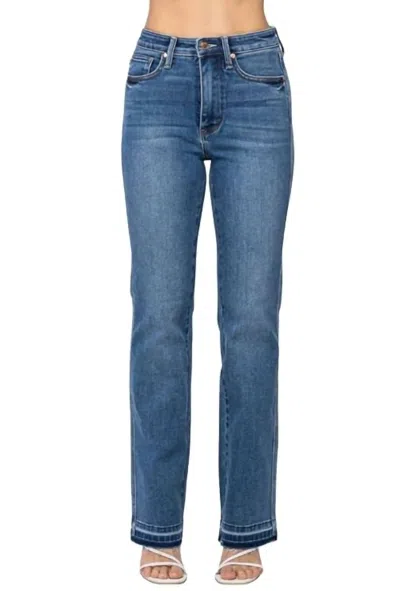 Judy Blue High Rise Control Top Release Hem Slim Bootcut Jeans In Medium Wash In Blue