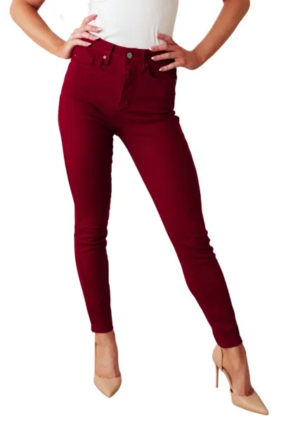 Judy Blue High Rise Control Top Skinny Jeans In Scarlet In Red