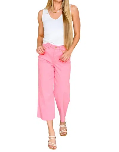 Judy Blue High Rise Control Top Wide Leg Crop Jeans In Pink