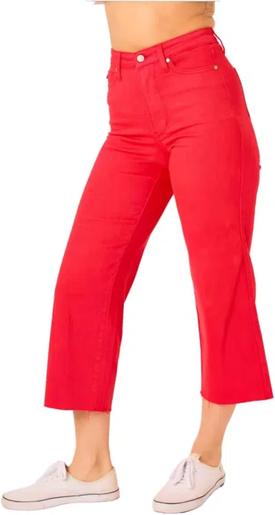 Judy Blue High Rise Control Top Wide Leg Crop Jeans In Red