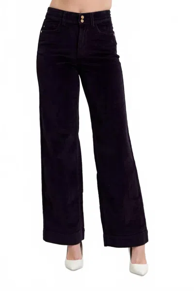 Judy Blue High Rise Corduroy Wide Leg Trouser Pants In Black