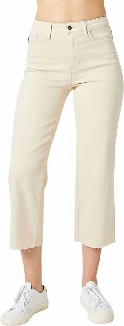 Judy Blue High-rise Cropped Wide Leg Jeans In Cream In Neutral