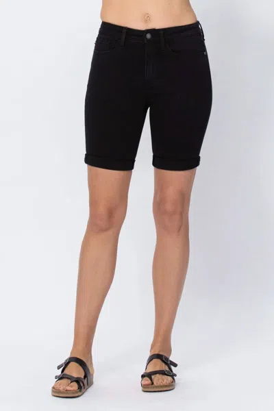 Judy Blue High Rise Cuffed Bermuda Shorts In Black