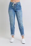 Judy Blue High Rise Cuffed Cargo Denim Jogger In Blue In Blue