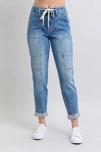Judy Blue High Rise Cuffed Cargo Denim Jogger In Blue