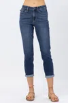 Judy Blue High Rise Cuffed Crop Slim Denim Jeans In Blue In Blue