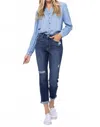 Judy Blue High Rise Destroyed Boyfriend Denim Jeans In Dark Wash In Blue