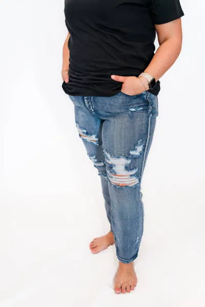 Judy Blue High Rise Destroyed Boyfriend Jean - Plus In Medium Wash In Multi