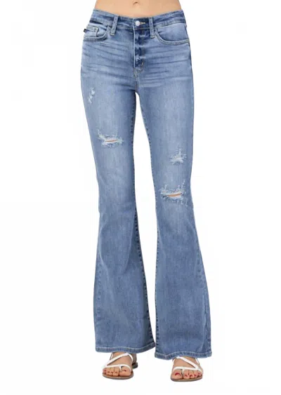 Judy Blue High Rise Destroyed Flare Jeans In Blue