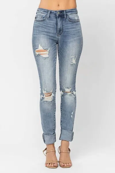 Judy Blue High Rise Destroyed Skinny Jeans In Blue