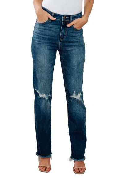 Judy Blue High Rise Distressed Straight Jeans In Medium Wash In Multi