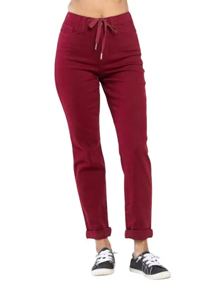 Judy Blue High Rise Double Roll Cuff Jogger In Scarlett In Red