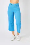 Judy Blue High Rise Dyed Tummy Control Crop Wide Leg Jean In Sky Blue In Blue