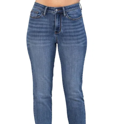 Judy Blue High Rise Frayed Hem Relaxed Fit Jean In Blue