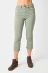 Judy Blue Mid Rise Garment Dyed Non Distressed Capri Jeans In Sage In Multi