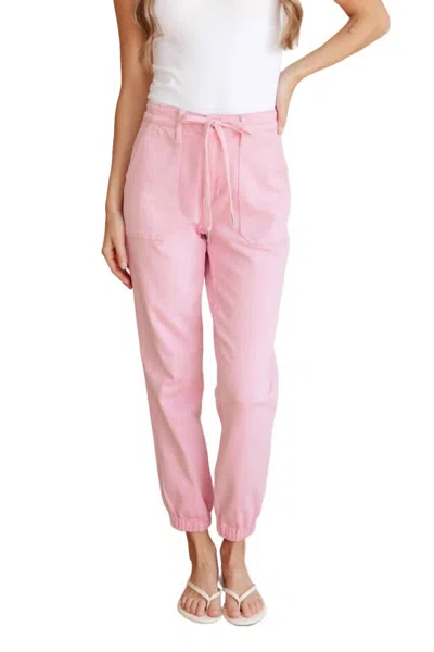 Judy Blue High Rise Garment Dyed Denim Jogger In Pink
