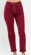 Judy Blue High Rise Double Roll Cuff Jogger In Scarlett In Red