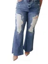 Judy Blue High Rise Heavy Destroy Flare Jeans In Medium Wash In Blue
