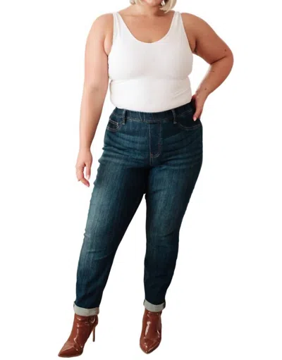 Judy Blue High Rise Pull On Double Cuff Slim Jeans In Dark Wash In Blue