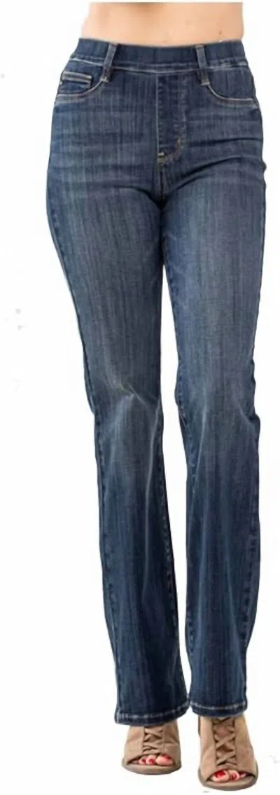 Judy Blue High Rise Pull On Slim Bootcut Jeans In Dark Wash In Blue