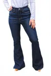 Judy Blue High Rise Raw Hem Flare Jeans In Dark Wash In Blue