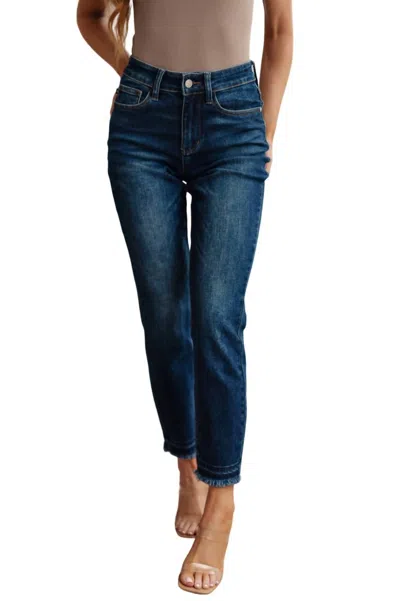 Judy Blue High Rise Release Hem Slim Jeans In Dark Wash In Blue