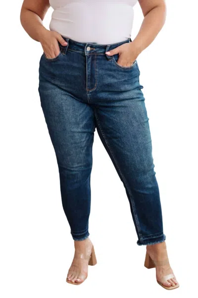 Judy Blue High Rise Release Hem Slim Jeans In Dark Wash In Blue