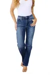 Judy Blue High Rise Release Hem Straight Jeans In Medium Wash In Blue