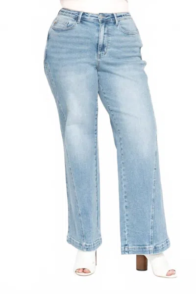 Judy Blue Side Panel Detail With Fray Hem Slim Jean In Vintage Wash In Blue