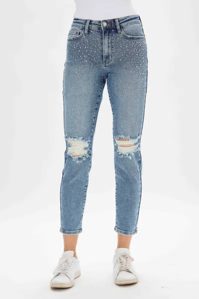 Judy Blue High Rise Rhinestone Embellished Jeans In Vintage Washed Blue