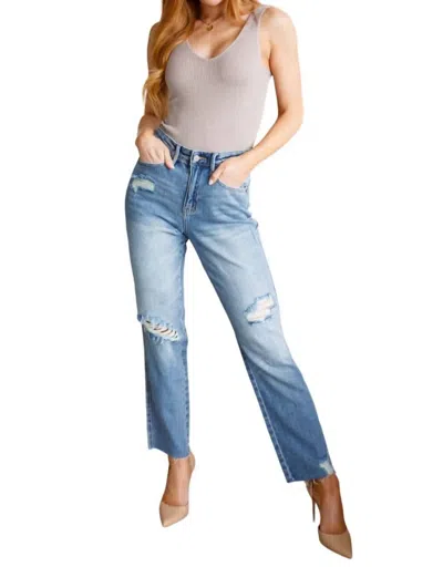 Judy Blue High Rise Rigid Magic Destroy Slim Straight Jeans In Medium Wash In Multi