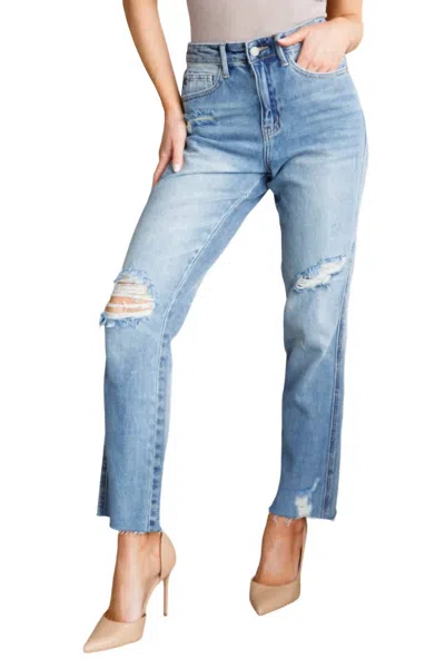 Judy Blue High Rise Rigid Magic Destroy Slim Straight Jeans In Medium Wash In Multi