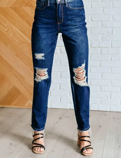 Judy Blue High Rise Rigid Magic Distressed Straight Jeans In Blue